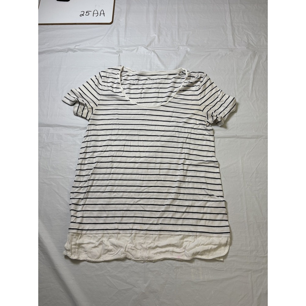 Stylus Womens Shite short sleeve blouse w/black‎ stripes Size Small